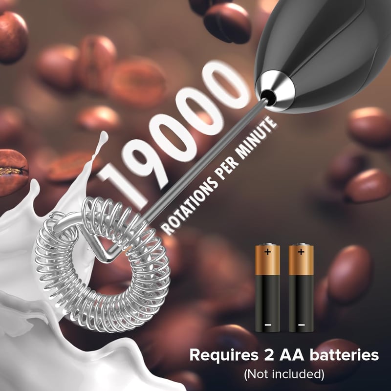POWERLIX Elektromos Tejhabosító Rozsdamentes Állvánnyal - 19000 rpm Kézi Tejfelverő Kávéhoz, Cappuccinóhoz, Forró Csokihoz, Fekete