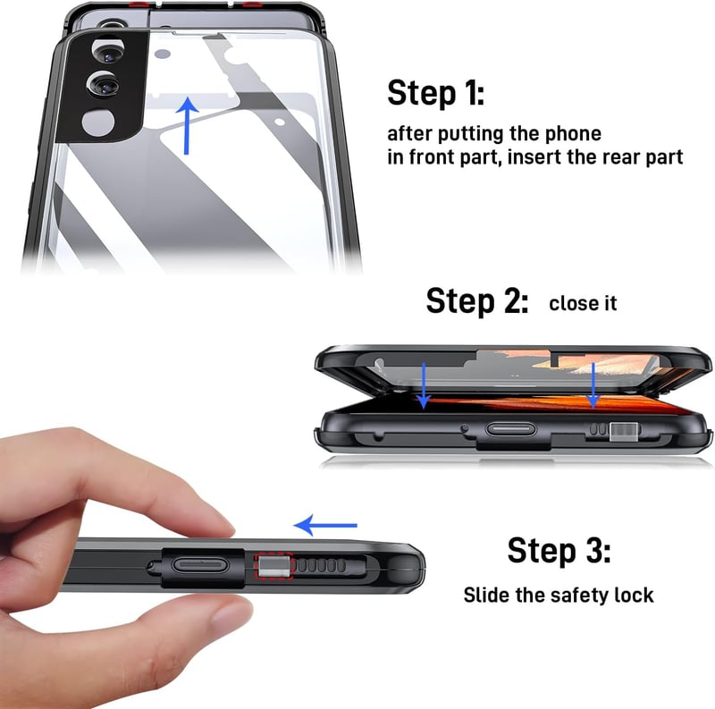 Samsung Galaxy S21 5G mágneses tok - 360°-os védelem, edzett üveg, alumínium keret (fekete)