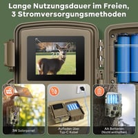 Solareye Vadkamera 2,7K 48MP WiFi Applikációval - Napelemes Vadmegfigyelő Kamera Mozgásérzékelővel, Éjjellátóval, 5000mAh Akkumulátorral, 12 3