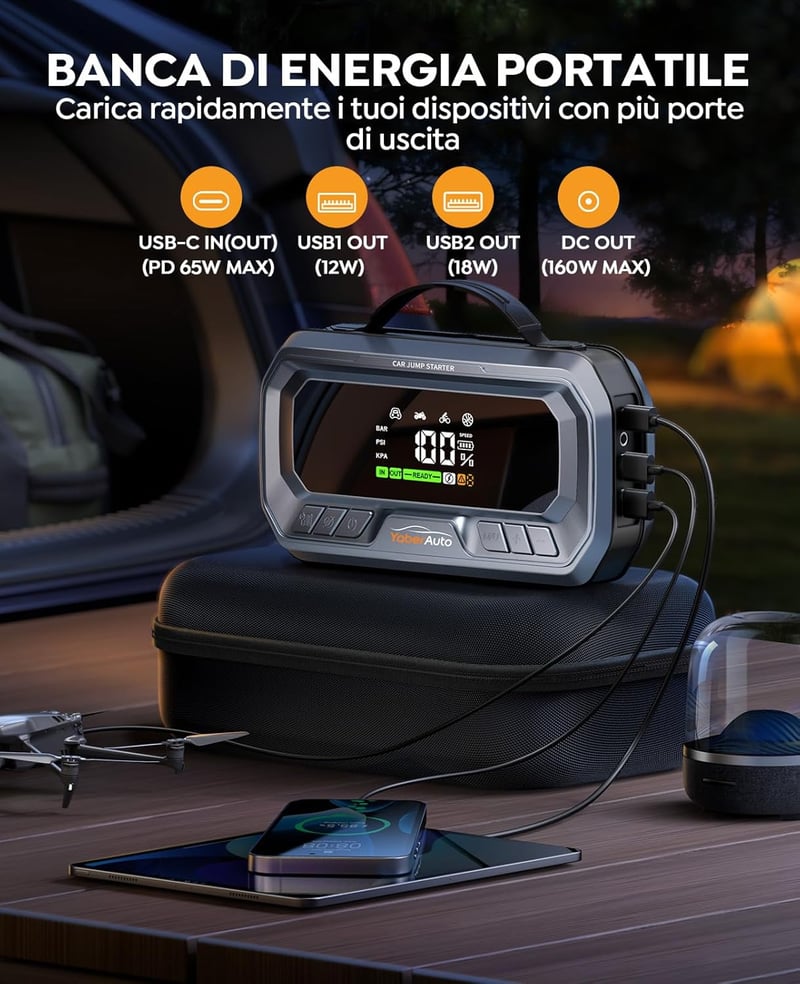 YaberAuto 26800mAh Autós Bikázó Akkumulátor - Vészhelyzeti Indításrásegítő Powerbank 12V Járművekhez