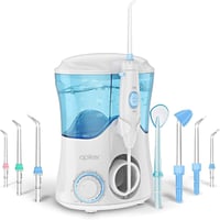 Apiker elektromos szájzuhany 8 fejjel, 10 fokozattal - Fogköztisztító családi utazó készlet (600ml, fehér) 1