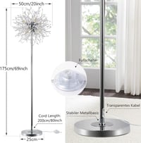Rayofly Modern Kristály Állólámpa - 8 Izzós Tűzijáték Dizájn, Króm, 172 cm Magas, Lábkapcsolóval, Nappali, Hálószoba, Étkező Világításhoz 3