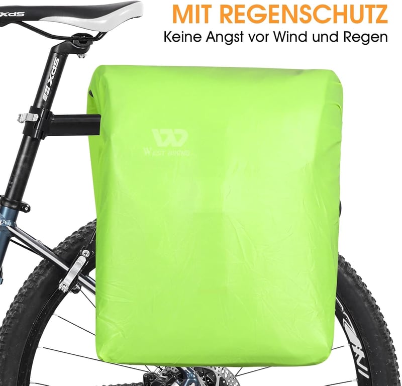 ICOCOPRO Kerékpár Táska 35L - Dupla Csomagtartó Táska Vízálló Esővédővel - 3D Bicikli Táska MTB, Országúti és Elektromos Kerékpárokhoz