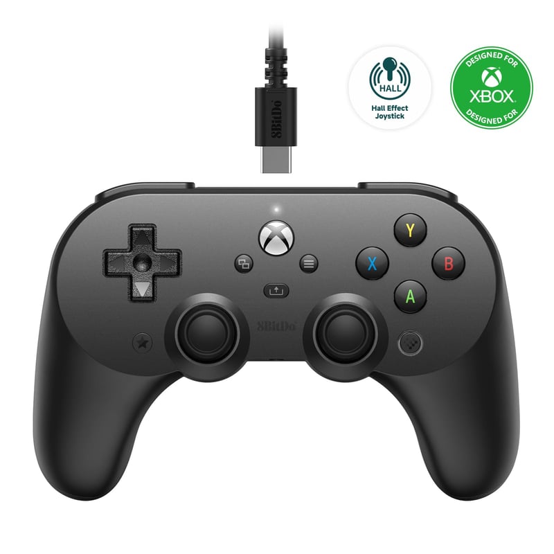Káblový ovládač 8Bitdo Pro 2 pre Xbox – Hall Effect joysticky, 3,5 mm jack, kompatibilný s Xbox Series X|S, Xbox One, Windows 10/11, čierny