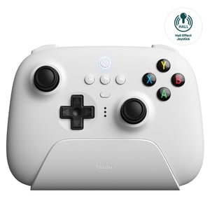8Bitdo Ultimate 2.4G bežični kontroler s postoljem za punjenje, Hall Effect joystick, kompatibilan s PC-jem, Androidom, Steam Deckom i Apple uređajima, bijeli
