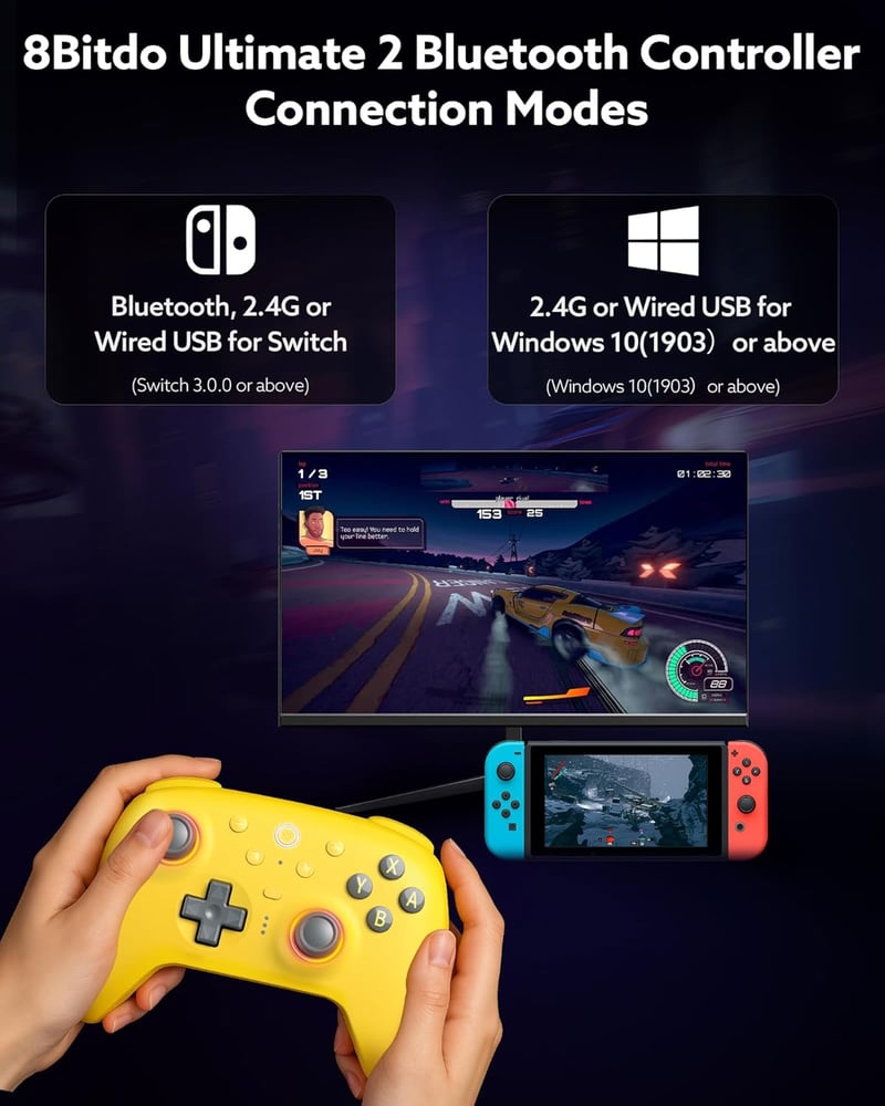 8Bitdo Ultimate 2 Bluetooth Kontroller RGB Fire Ring, Hall Effect Triggerek, Vibráció, Switch/PC