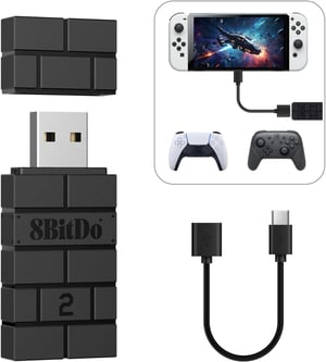 Adaptor wireless USB 8BitDo 2, adaptor controler Bluetooth pentru Switch/PC/PS/Xbox