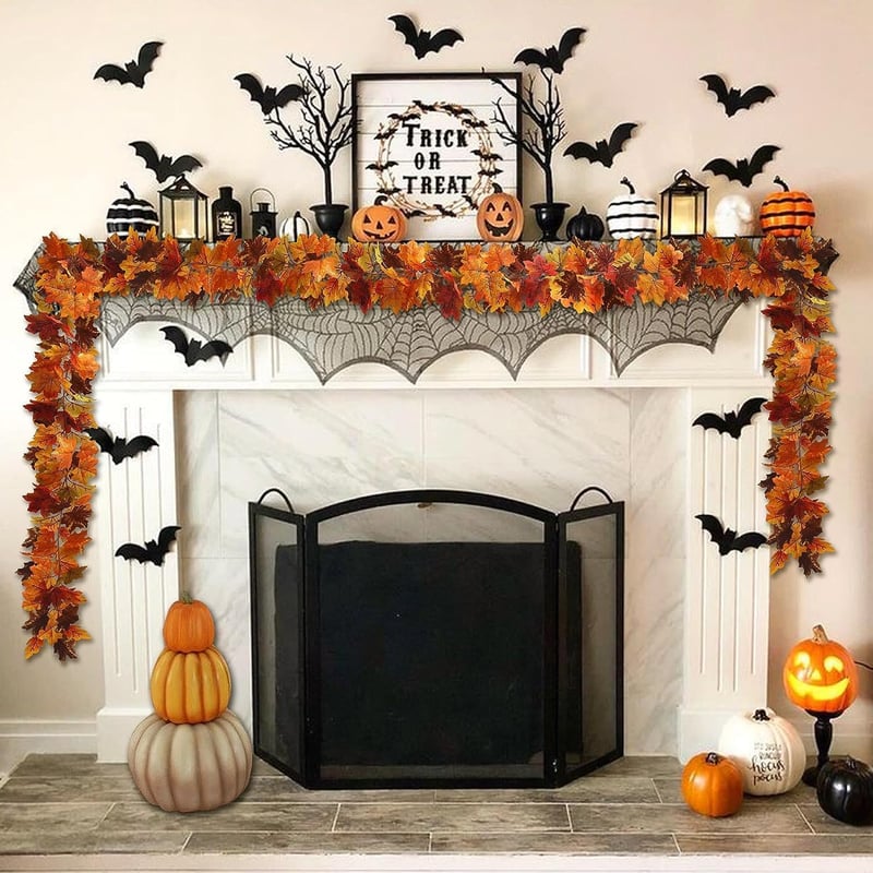 LAMOOER Őszi Juharlevél Girland - 5 Láb Hosszú Narancssárga Műlevél Füzér Beltéri/Kültéri Dekorációhoz - Halloween, Hálaadás Díszítés - 2 Da