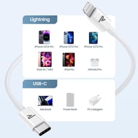 RAMPOW Apple MFi USB-C Lightning kábel, gyorstöltés iPhone 14/13/12-höz - 1m, fehér 7