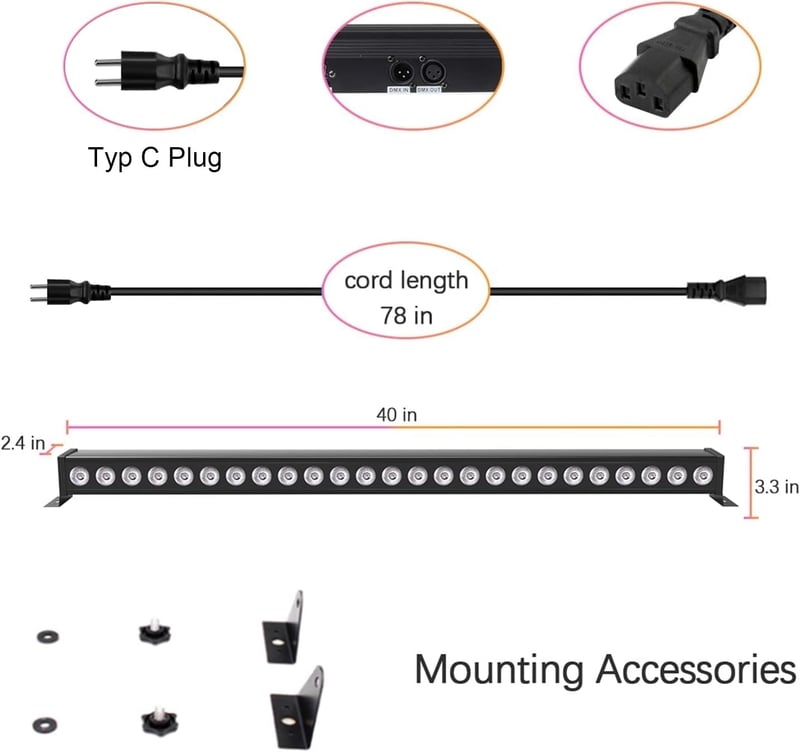 UKing RGB LED Falmosó Fénysáv 24x3W - Távirányítós DMX Diszkó Fényeffekt Szett, Zenére Villogó Színes Parti Világítás DJ Rendezvényekhez - 2