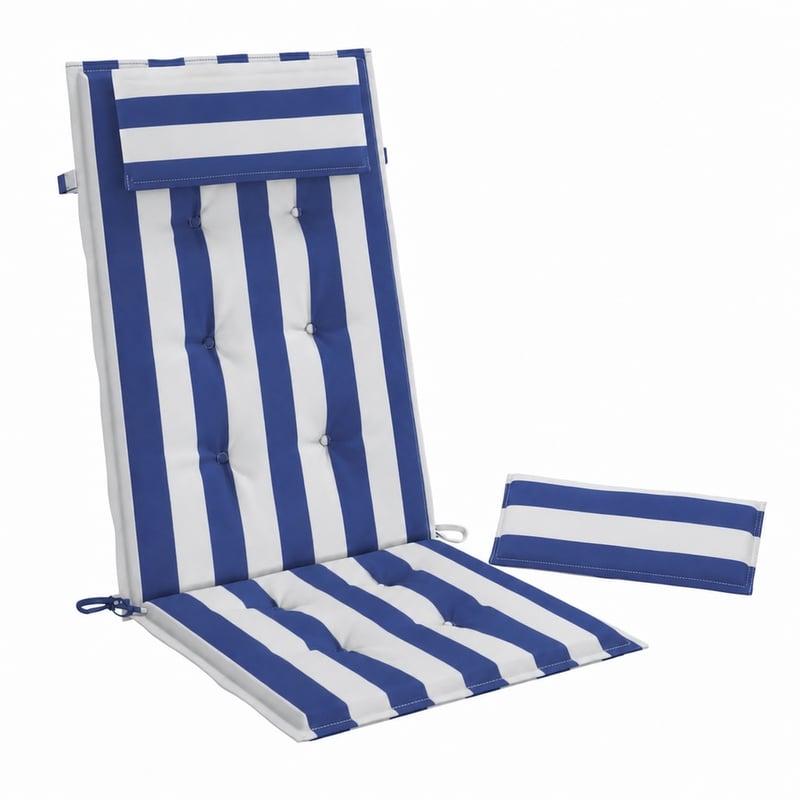 vidaXL Magas Háttámlás Kerti Székpárna 4 db Kék-Fehér Csíkos Oxford Szövet 120x50x3 cm Fejpárnával