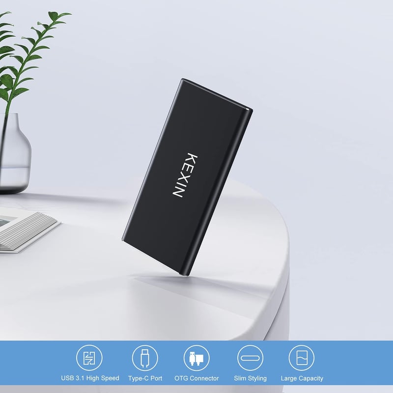 KEXIN 250GB Hordozható Külső SSD - USB 3.0, Alumínium, Fekete