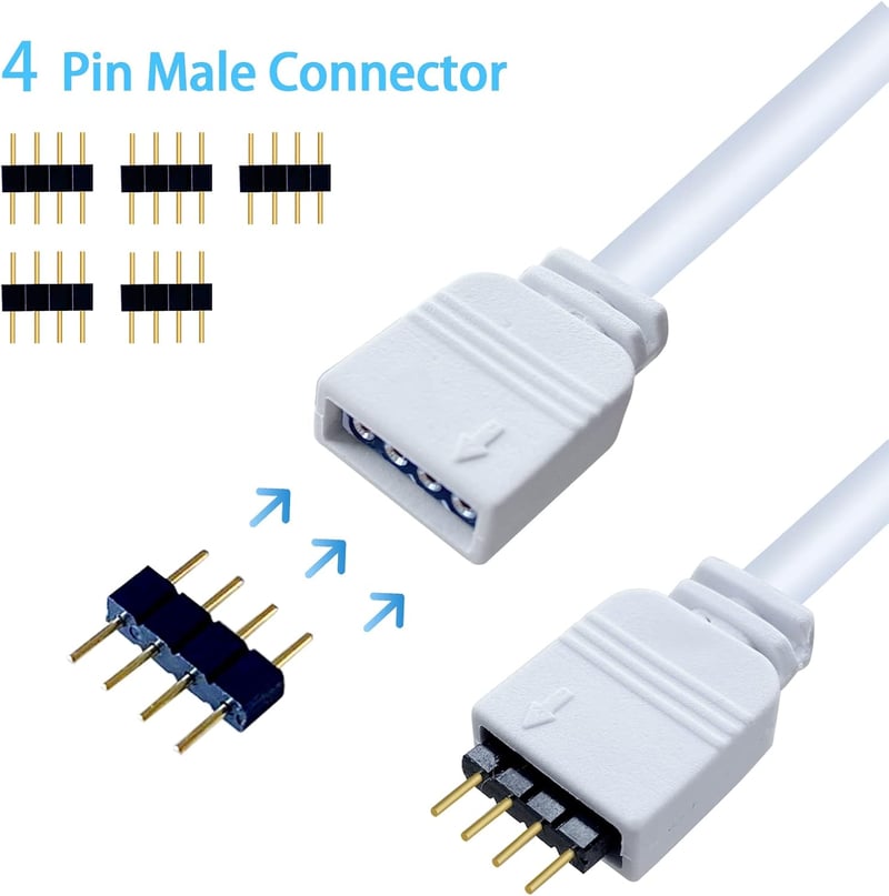 Plozoe LED Szalag Hosszabbító Kábel - 2 db 2m Fehér 4-Pin Csatlakozó RGB 3528 5050 2835 LED Szalaghoz - Szerszám Nélküli Telepítés