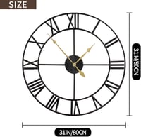 HAITANG 80 cm Nagyméretű Fekete Fali Óra - Modern Fém Kivitel, Római Számlappal, Csendes Járás, Nappali, Hálószoba, Konyha Dekorációhoz 2