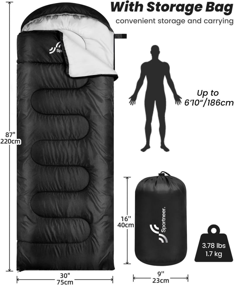 Sac de dormit Sportneer pentru adulți și copii, ușor și portabil, ideal pentru camping