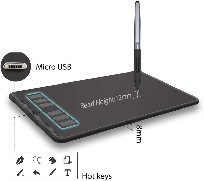 Huion Inspiroy H640P grafikus rajztábla 8192 nyomásszint stylus tollal