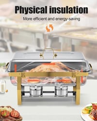 WENMILY 9L Rozsdamentes Acél Ételmelegítő Szett - 2 db Arany Színű Négyzetes Chafing Dish Tálalóedény Gördülő Peremmel, Partikra és Büféaszt 7