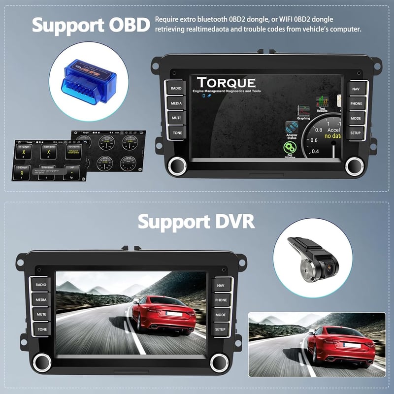 VW Golf, Polo, Passat Android 13 autórádió 7" érintőképernyővel, CarPlay, GPS, kamerával
