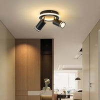 SANSHI Kerek Mennyezeti Spotlámpa 350° Forgatható, 15W+10W LED, Alsó Világítással, 2 GU10 Izzóval, 3000K Meleg Fehér, Modern Fekete Alumíniu 8