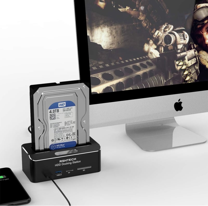 RSHTECH Alumínium USB 3.0 HDD/SSD Dokkoló 2.5" és 3.5" SATA Meghajtókhoz, SD/TF Kártyaolvasóval, 16TB-ig