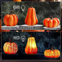 Sunshine smile LED Világító Tök Dekoráció Szett - 3 db Halloween Töklámpás, Őszi Dekoráció, Kézzel Készített Gyanta Töklámpás Narancs Fénnye 4