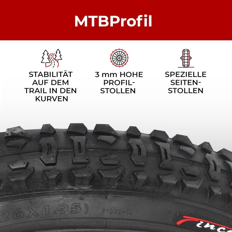 Fincci MTB Kerékpár Külső Gumi 26" x 1.95 + 2 db Belső Tömlő - Fekete Összehajtható Köpeny Hegyi Biciklihez, E-Bike-hoz 60 TPI