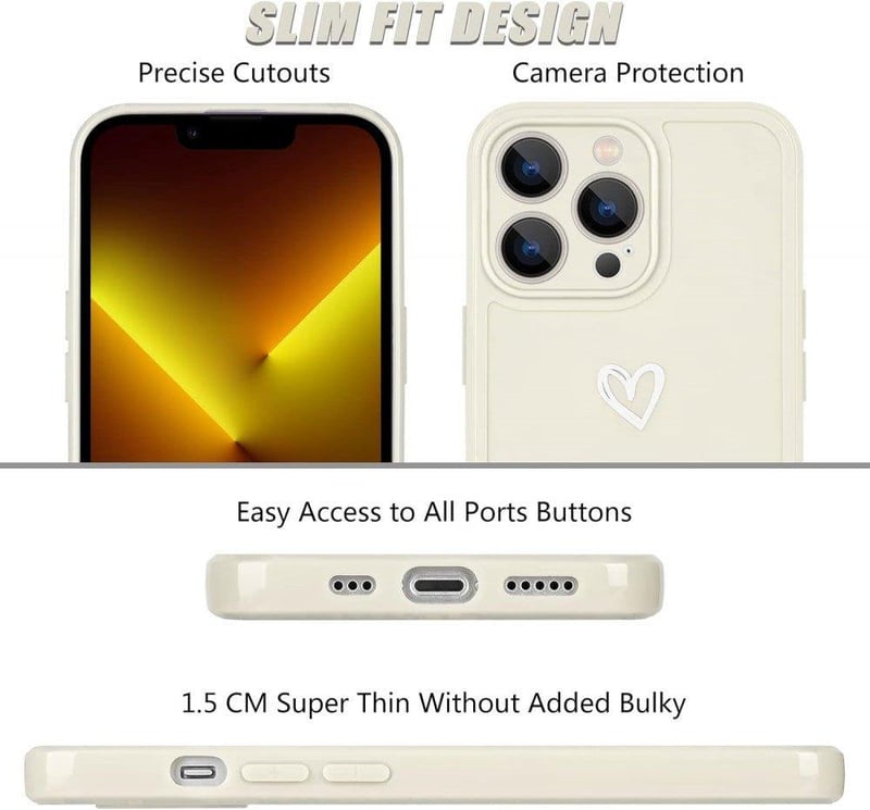 iPhone 13 Pro Max Fehér Szívecskés Lányos Ütésálló Szilikon Tok