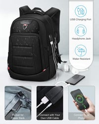 HOMIEE 17,3" Lopásbiztos Vízálló Laptop Hátizsák USB Töltőporttal, Fekete 3
