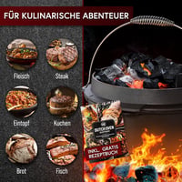 Gusskönig 12L Öntöttvas Dutch Oven Készlet - Láb Nélküli Tűzálló Edény Dupla Funkcióval - Fedélemelővel, Kefével és Receptkönyvvel - 8-10 Sz 7