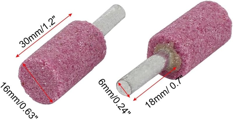 sourcingmap 6mm-es Hengeres Csiszolófej Készlet - 16x30mm Rózsaszín Csiszoló Kőfej Fémhez, 12 db-os Szett Köszörűgéphez