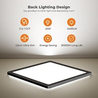 BLNAN Fekete Mennyezeti LED Lámpa 24W - Állítható Színhőmérséklet 3000K/4000K/5000K, 2400LM, Ultravékony Panel Háttérfénnyel, 22cm, Hálószob 2