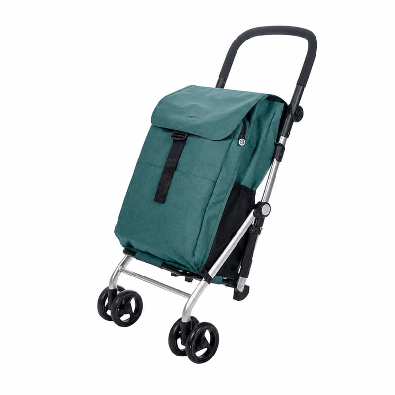 Cărucior de cumpărături Carlett Classic Family cu 4 roți, geantă de 64 L (până la 32 kg), geantă termoizolantă de 12 L — roată spate lipsă (stare: vezi imaginea nr. 2)
