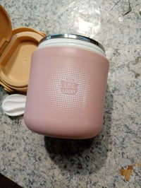 Chedin termos posuda za hranu od nehrđajućeg čelika, čaša za jogurt, 430 ml, ružičasta, sa žlicom i poklopcem — rabljeno (stanje: vidi 2. sliku) 5
