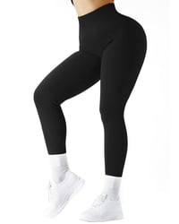 Leggings de yoga SUUKSESS negri cu șnururi și textură striată, cu talie înaltă (S) - resigilate 3