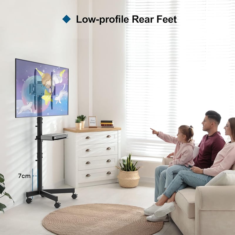 BONTEC Gurulós TV Állvány 23-60" Képernyőkhöz, Laptoptartó Polccal, Állítható Magasságú, 25 kg Teherbírású, VESA 400x400 mm Kompatibilis