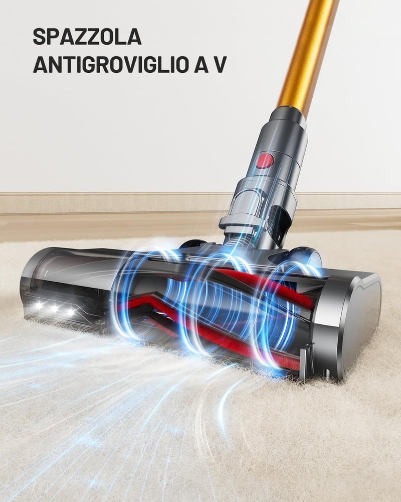 Kissof T17 Vezeték Nélküli Porszívó, 45000Pa Szívóerő, 550W Motor, 70 Perces Üzemidő, HEPA Szűrő, 1.6L Portartály, Arany