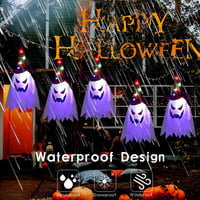 Sunshine smile Halloween Kültéri Dekoráció - 5db Világító Függő Szellem Szett - Boszorkánykalap és Szellemdíszek Kertbe, Fára, Partira - Újr 8