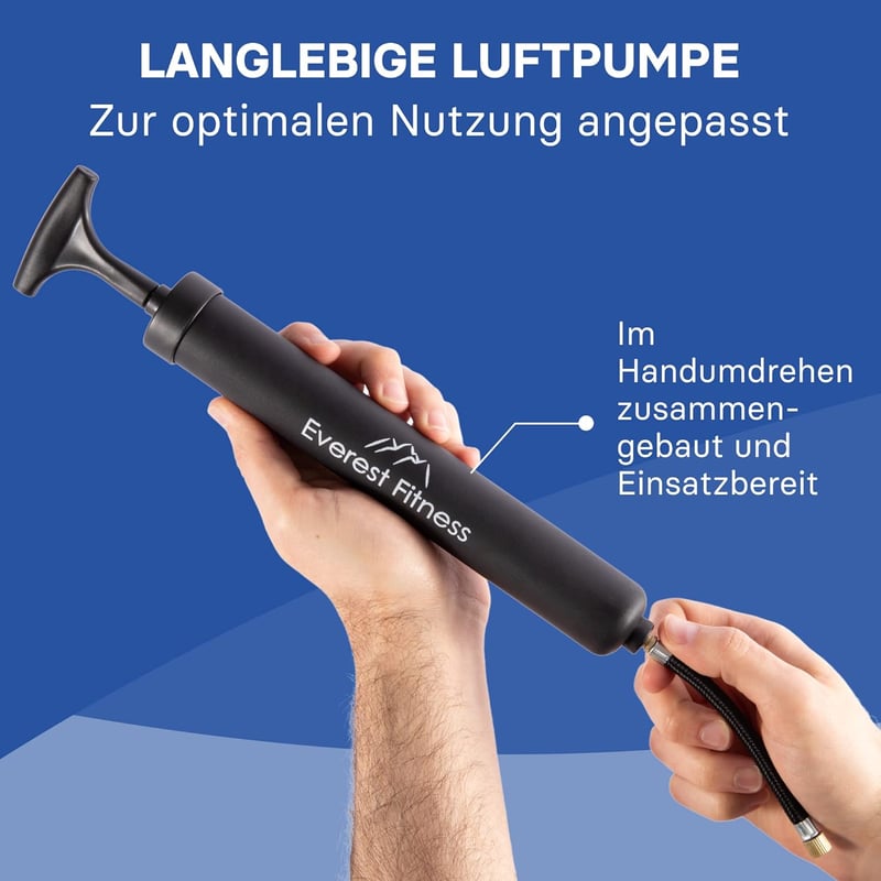 EVEREST FITNESS Labdapumpa 30 cm - Kézi Pumpa Futball, Kosárlabda, Röplabda és Kerékpár Felfújásához, 2 Tűvel és Levehető Csővel, 100g