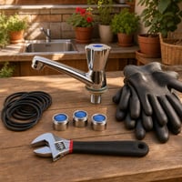 Set za zamjenu slavine: krom slavina + 10x O-prsten + 3x aerator + ključ + 12 pari rukavica 1