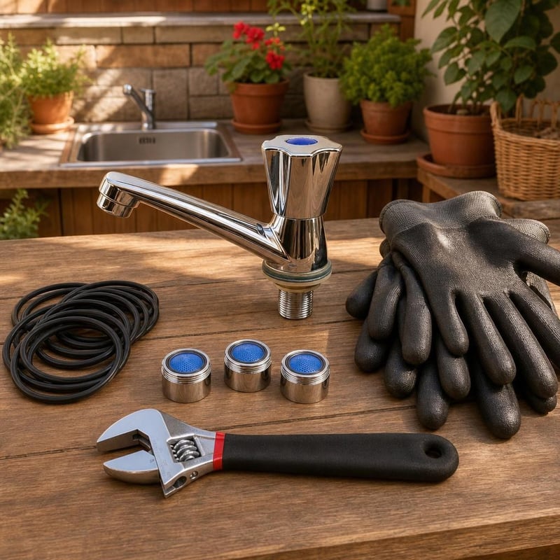 Set za zamjenu slavine: krom slavina + 10x O-prsten + 3x aerator + ključ + 12 pari rukavica