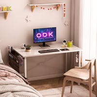 ODK Kompakt Íróasztal, 100 x 48 cm Számítógépasztal Fejhallgató Tartóval, Fehér Munkaasztal Kis Terekbe, Otthoni Iroda Asztal 5