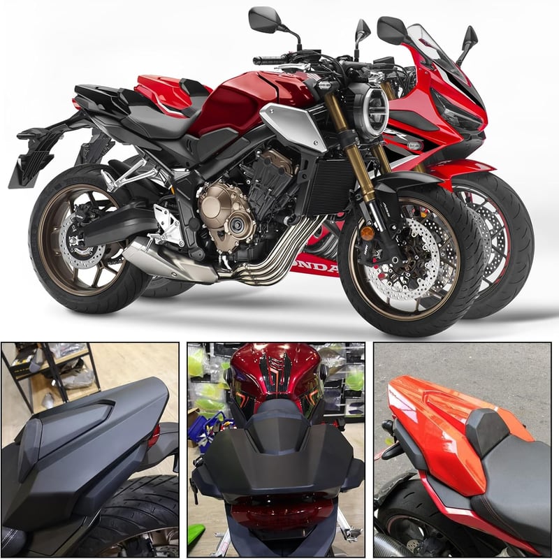 PSLER Hátsó Ülés Burkolat Honda CB650R CBR650R Motorokhoz - ABS Műanyag Karbon Hatású Üléstakaró 6 Színben (Világos Piros) - 2018-2023, Bright red