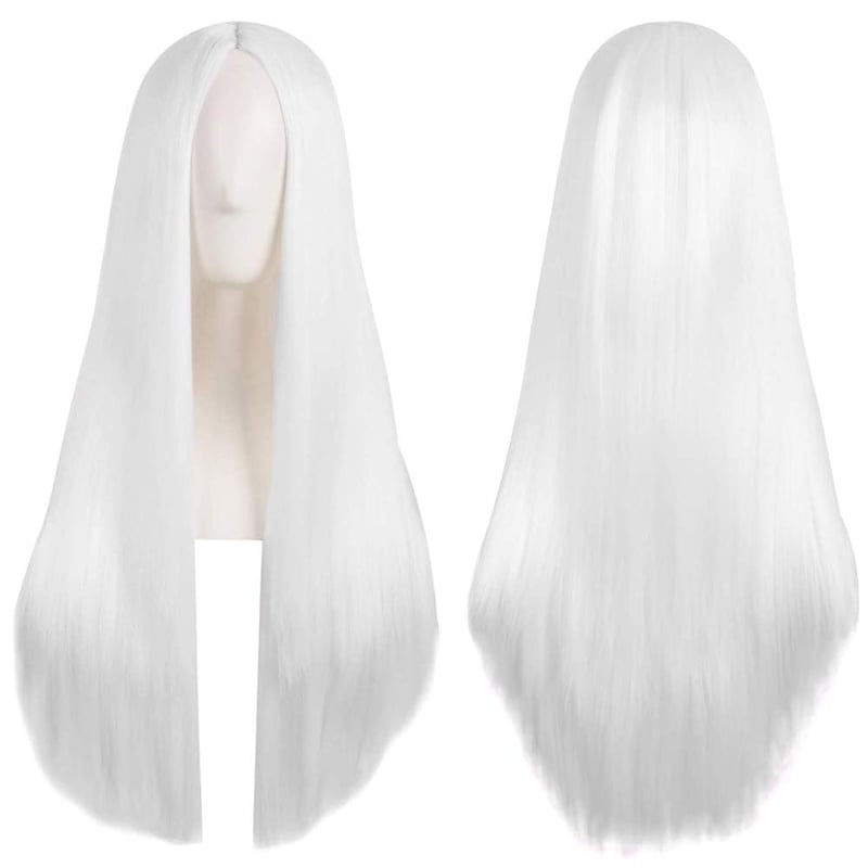 Colorfulpanda Fehér Hosszú Egyenes Paróka 80 cm - Középen Választott Hőálló Műhaj Cosplay Jelmezekhez, Fesztiválokra és Hétköznapi Viseletre