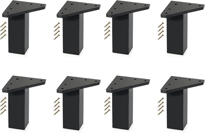 Kukicu Bútorlábak - 8 db Fekete Négyzet Profilú (40x40 mm) Bútorláb Szett - 8 cm Magas - Csavarokkal - Modern Stílusú - 200 kg Teherbírás