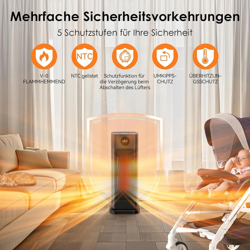 Minthouz 2000W PTC Kerámia Hősugárzó - Energiatakarékos Ventilátoros Fűtőtest Távirányítóval, LED Kijelzővel, 70° Oszcillációval és 12 Órás 
