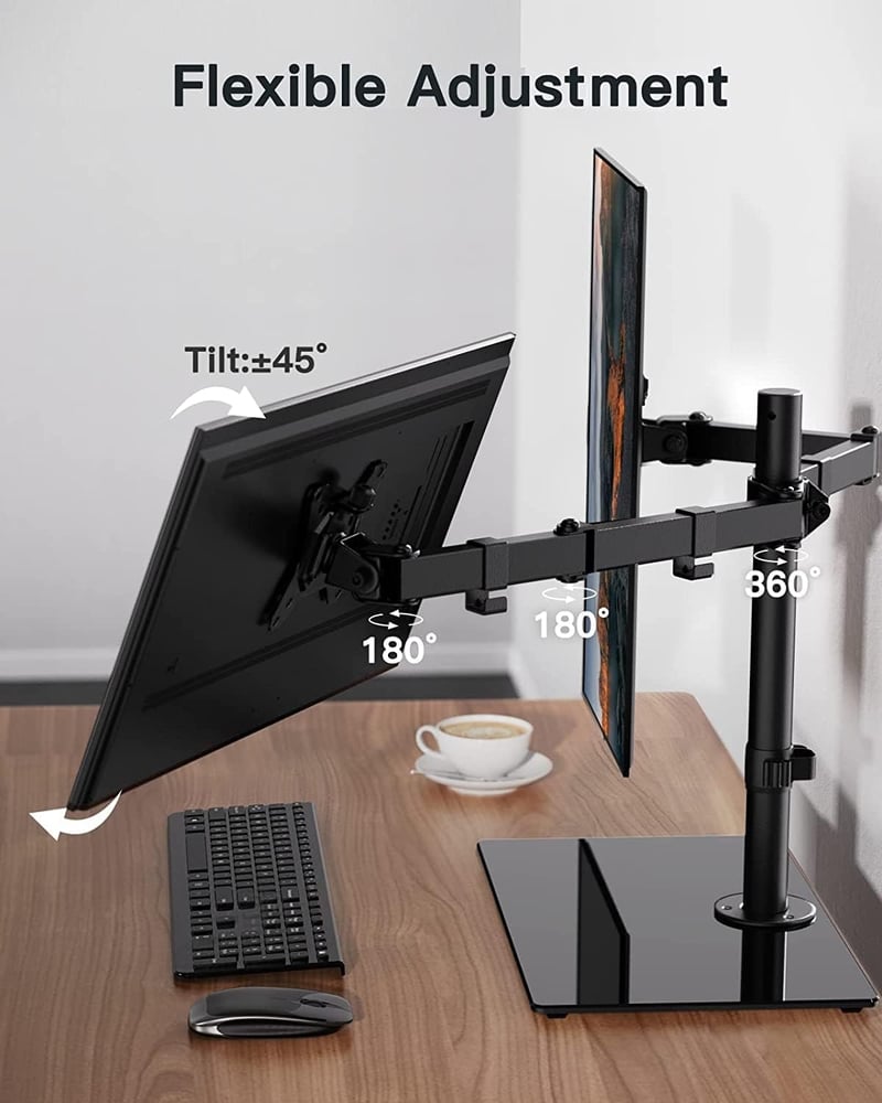 ErGear Dupla Monitortartó 13-32" Képernyőkhöz - Szabadon Álló Asztali Állvány, 180° Forgatható, 360° Elforgatható, VESA 75/100, 8kg Terhelhe