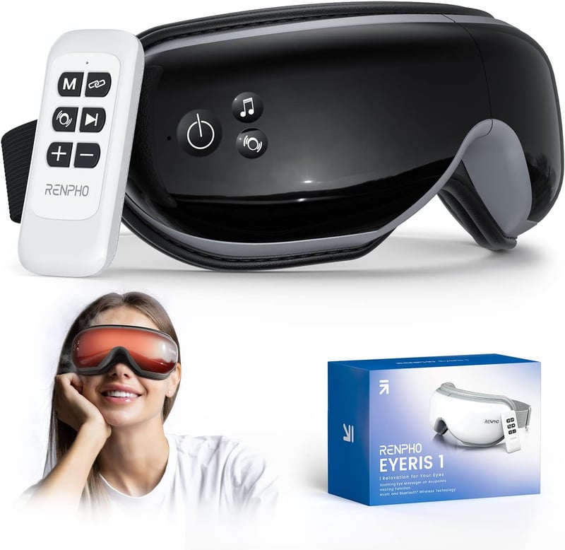 RENPHO Eyeris 1 Szemmaszírozó Készülék Melegítéssel - Bluetooth Zenével, Távirányítóval, Migrén Enyhítésre, Szemfáradtság és Száraz Szem Ell