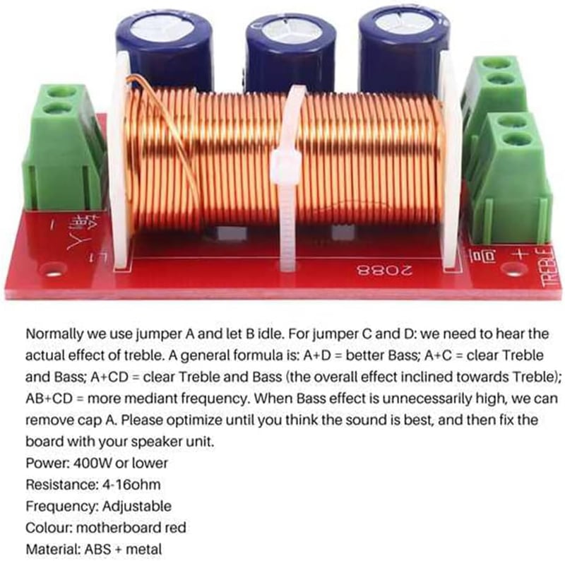 Gokelomg 400W Hangszóró Frekvenciaváltó - 2-Utas Alacsony Frekvenciás Szűrő 4-16 Ohm Hangszórókhoz, Audiorendszerekhez
