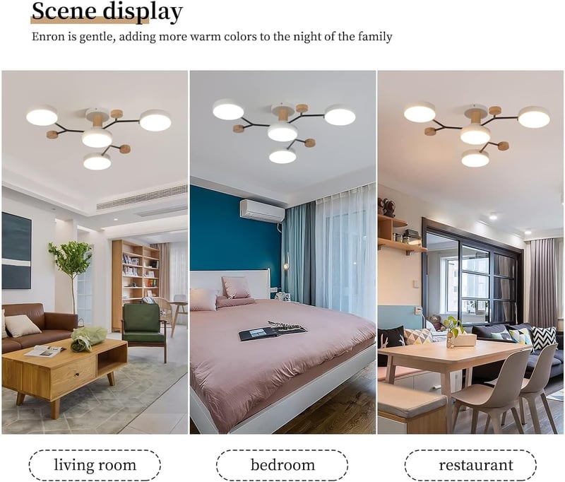 Schindora 4 Fejes LED Mennyezeti Lámpa, 36W Semleges Fehér 4500K, 66cm Fa Dekorációs Világítás Nappaliba, Konyhába, Irodába