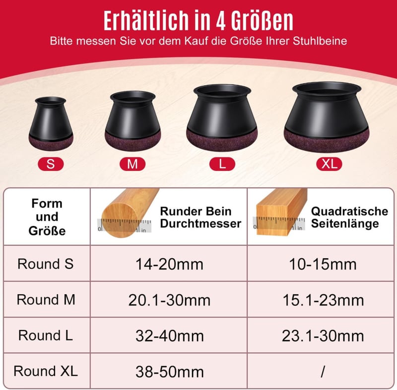 OCONDA 24 db Fekete Szilikon Széklábvédő Filcbetéttel - Ferde Széklábakhoz 14-18 mm - Padlóvédő Bútorlábsapka Kerek Lábakra - Zajcsökkentő
